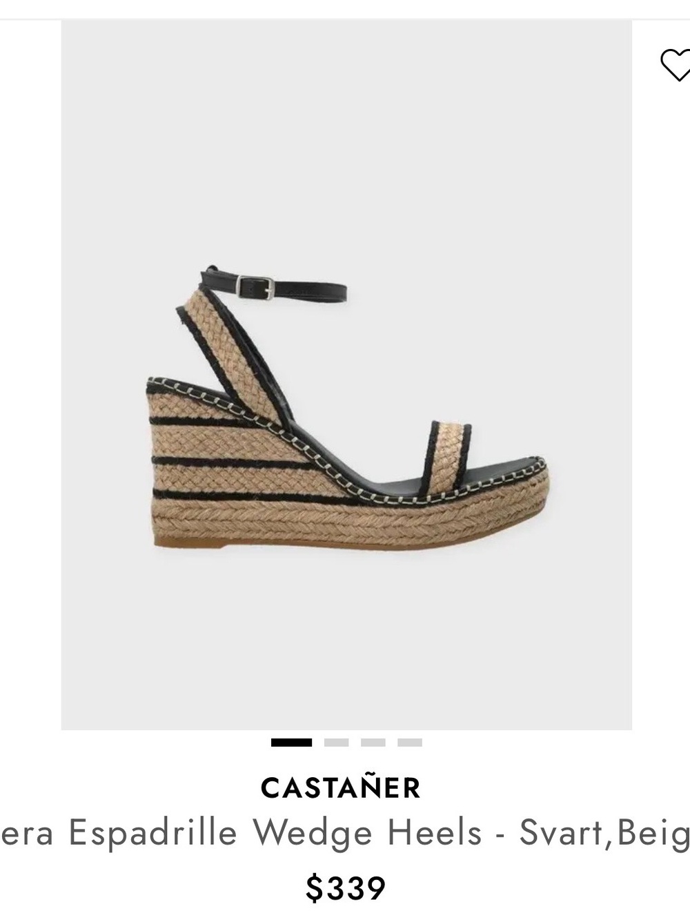 Castaner Black Espadrille Wedge Sandals with Jute Trim